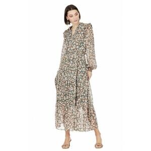 JOY JOY Cinch Waist Maxi Dress Green Leopard